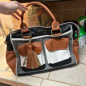 Itzy Ritzy Brown Black White Herringbone Diaper Bag Tote